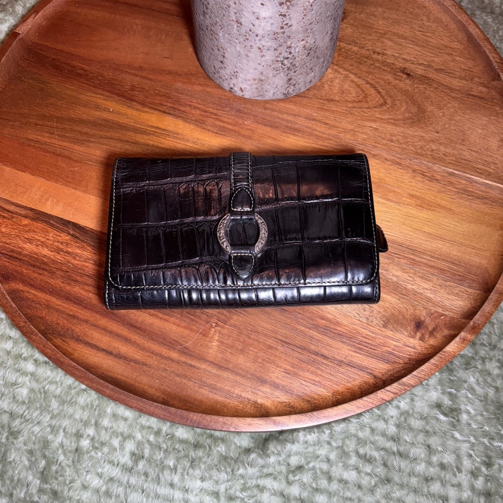 Elegant Brighton Black Crocodile-Embossed Women's Leather Clutch Wallet